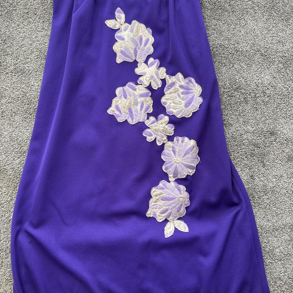 VTG Womens M 50s 60s Prom Rockabilly Dress Acetate Purple Floral Sheath Flare - Picture 2 of 13